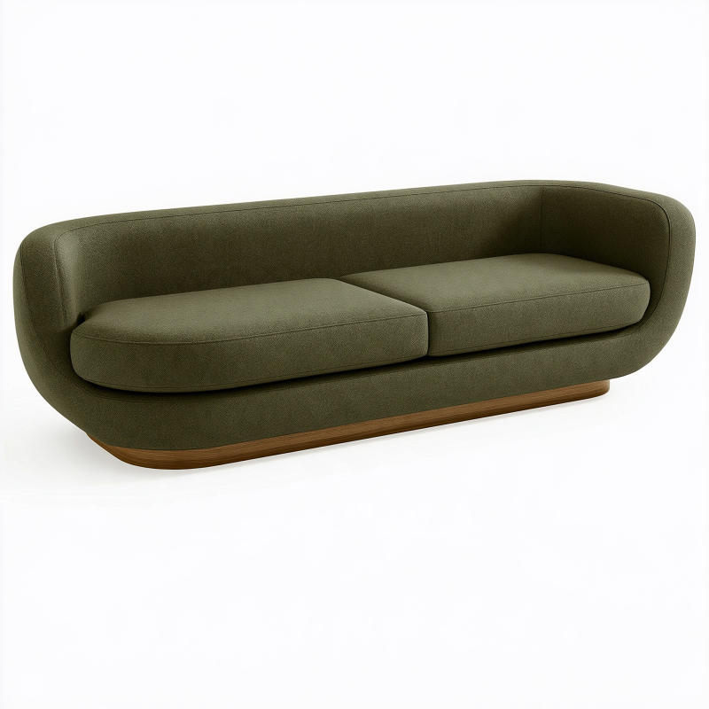 Canapé 3 places 230 x 95 x 75 cm en tissu vert olive style organique