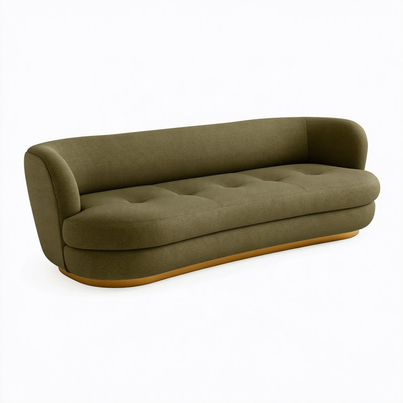 Canapé 3 places 220 x 95 x 75 cm en tissu vert olive - design arrondi