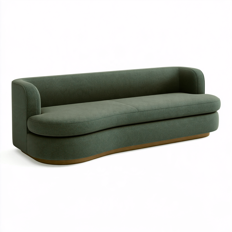 Canapé 3 places 220 x 92 x 78 cm en tissu vert avec base en bois style contemporain