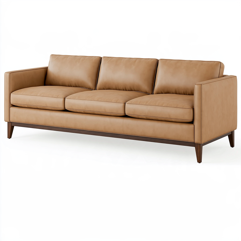 Canapé 3 places 220 x 90 x 85 cm aspect cuir camel style contemporain