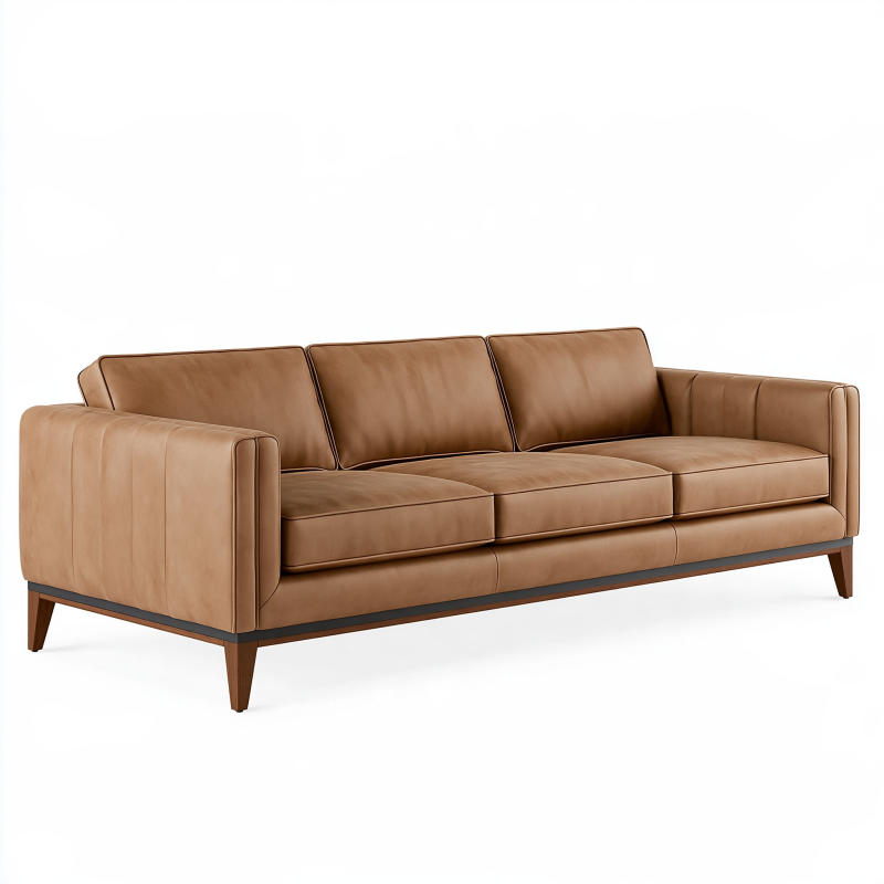 Canapé 3 places 220 cm en cuir marron style moderne avec accoudoirs