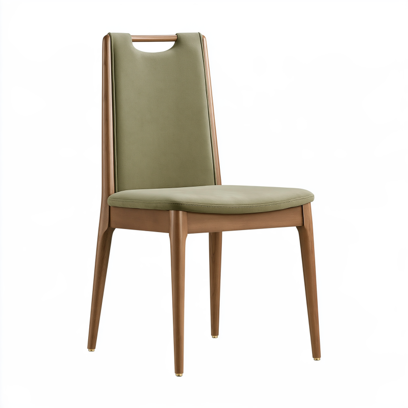 Chaise de salle à manger 48 x 58 x 96 cm en bois marron et revêtement vert - dossier haut avec poignée