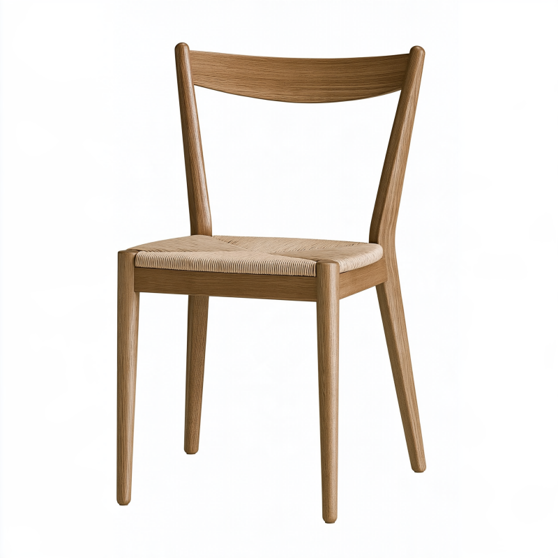 Chaise 50 x 55 x 78 cm en bois brun avec assise tressée style scandinave