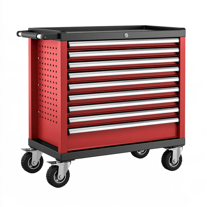 Servante à outils 77 x 46 x 97 cm en acier rouge à 9 tiroirs mobile