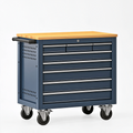 Servante d'atelier 100 x 50 x 95 cm en acier bleu avec plateau en bois et 8 tiroirs sur roulettes