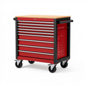 Servante d'atelier 113 x 46 x 96 cm en acier rouge et noir avec plateau en bois