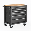 Servante d atelier 77 x 46 x 96 cm en acier noir avec plan de travail en bois à roulettes et 6 tiroirs