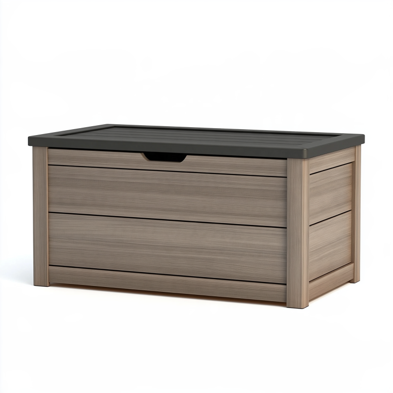 Coffre de rangement extérieur 120 x 60 x 65 cm en résine gris brun et noir avec couvercle