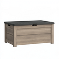 Coffre de rangement extérieur 117 x 45 x 57 cm en résine brun/noir avec couvercle étanche style bois