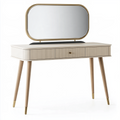 Coiffeuse 100 x 45 x 140 cm en bois beige avec miroir et tiroir style moderne