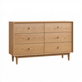 Commode 140 x 45 x 85 cm en bois marron à 6 tiroirs style scandinave