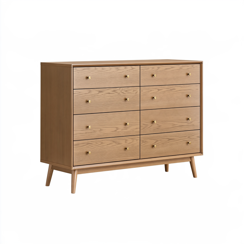 Commode 160 x 45 x 90 cm en bois brun à 8 tiroirs style scandinave