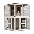 Enclos pour chat 180 x 90 x 180 cm en bois blanc et marron avec grillage - abri à niveaux