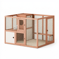 Enclos pour chat 140 x 90 x 110 cm en bois et métal terracotta avec portes grillagées intérieur