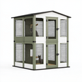 Enclos extérieur pour chats 120 x 80 x 180 cm en bois vert et blanc à deux niveaux avec toit